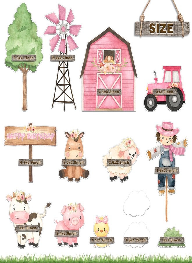 ELEFOCUS Pink Farm Cake Toppers for Farm Animals Birthday Decoration 14 Pcs Farm Animals Cake Becorations Birthday Party Supplies Cow Birthday Party Supplies - Image 2